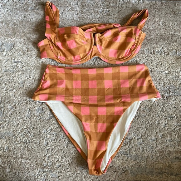 L*Space Seasta Surf Camellia Gingham Plaid Bikini Top Swim Tie Back Underwired - Picture 7 of 7